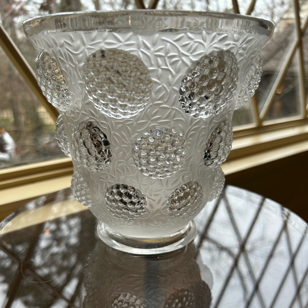 Verlys France Crystal Rasberry Vase, Les Cabachons Vessel of Gems Vase Vintage